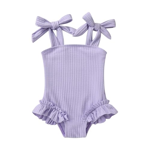 Happy Town Toddler Swimsuit Girl Solid Color Stripe One-Piece Baby Bathing Suits