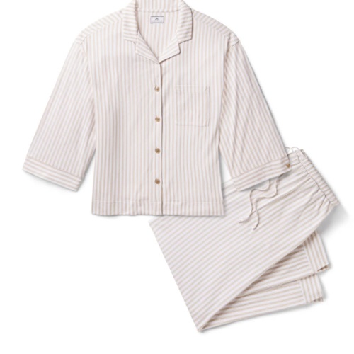 The Olivia Wide Leg Pima Pajama Set in Camel Ticking