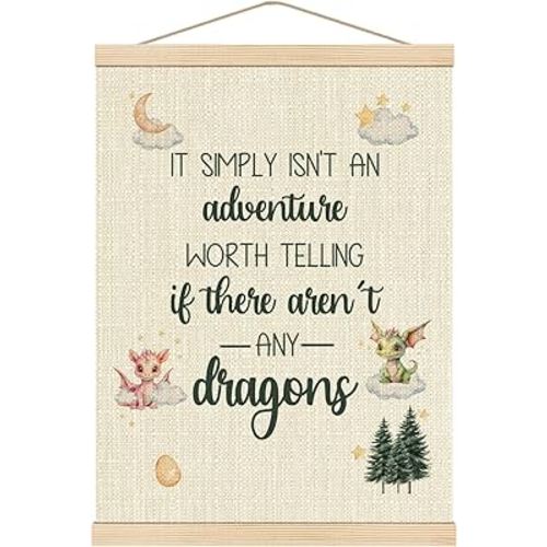 Boat Wades Dragon Nursery Decor, Nursery Wall Decor, Kids Room Decor, Boys Room Wall Decor, Nursery Decor for Boys, It Simply Isn't An Adventure Worth Telling Dragons Poster Hanger Frame, 12x16 Inch
