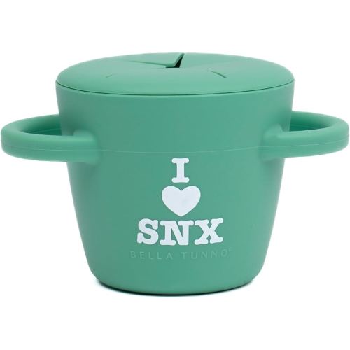 Bella Tunno Snack Cups for Toddlers, Silicone Spill Proof Food Container with Lid, Babies & Kids 6-12 Months, I Love SNX