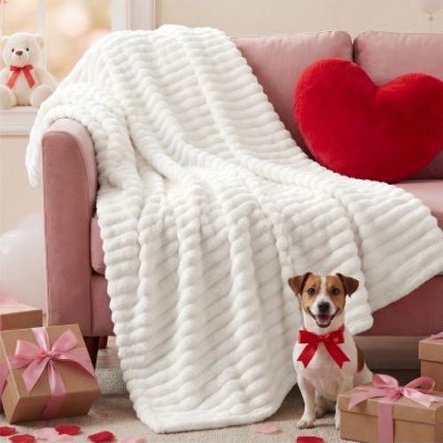 Bedsure GentleSoft White Throw Blanket for Couch - Cozy Fleece Throw Blanket for Women Girls, Valentines Day Gifts for Her Him, Room Home Boho Decor