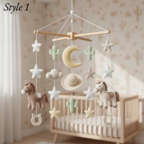 Western Baby Mobile with Horses Moon Cactus | Handmade Crochet Nursery Decor | Neutral Boho Crib Mobile