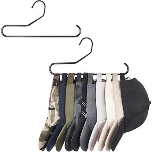Mkono Hat Organizer for Baseball Caps Metal Hat Rack for Closet Set of 2 Hat Hangers Baseball Cap Holder Hat Storage Organizer Holds 20 Caps, Black