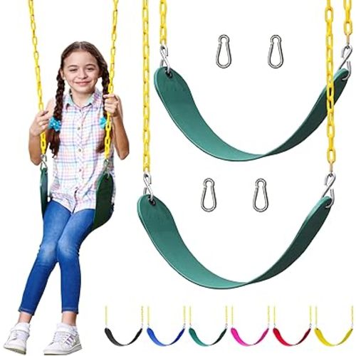 Jungle Gym Kingdom Swings for Outdoor Swing Set - Pack of 2 Swing Seat Replacement Kits with Heavy Duty Chains - Backyard Swingset Playground Accessories for Kids (Green)