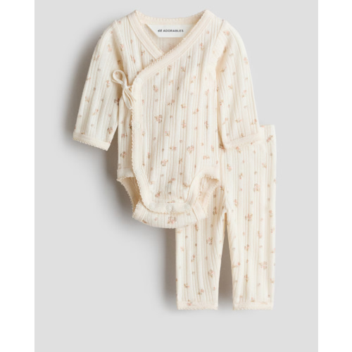 Light beige/floral 2-Piece Pointelle Set for kids | H&M US