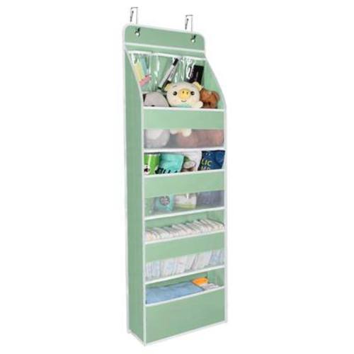 Dapper Styles - 5-shelf Fabric Door Storage Over Hanging Organizer With 4 Pockets And 3 Pvc Closet Cabinet Wall Mount Organ - Green-6 LAYER