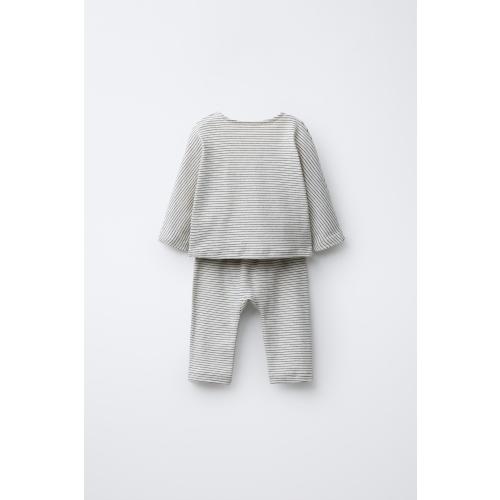 STRIPED T-SHIRT AND PANTS SET - Ecru / Black | ZARA United States