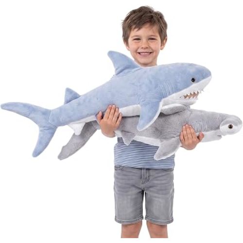 Extra Large Plush Shark Stuffed Animals (2-Pack) 20 Inch Mako & Hammerhead