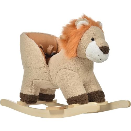 Qaba Baby Rocking Horse Lion Ride-On Sound Seat Belt 18-36 Months Brown