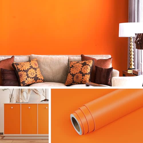 Livelynine 24x394in Orange Contact Paper Peel and Stick for Cabinets Classroom Desk Colored Orange Wall Paper for Bedroom Kids Boys Bathroom Colorful Removable Vinyl Decorative Funky Wallpaper Retro