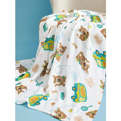 SCOOBY-DOO X SHEIN Soft, Lightweight, Breathable Double-Layer Natural Bamboo Fiber Baby Blanket, Suitable For Sofa, Bath Towel, Multipurpose