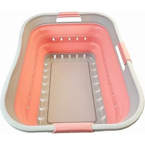 SAMMART 42L (11 gallon) Collapsible Plastic Laundry Basket - Foldable Pop Up Storage Container/Organizer - Space Saving Hamper/Basket (1, Grey/Quartz Pink)
