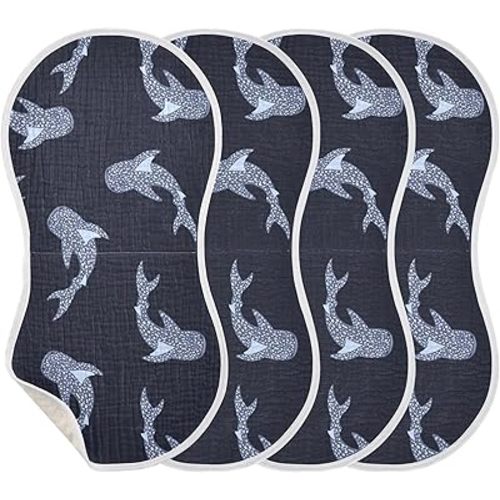 Sea Whale Sharks Burp Cloths Baby Boys Girls Absorbent Soft Cotton Burping Cloths Rags 4 Pack