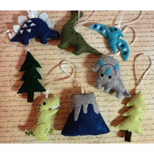 Felt Mini Dinosaur Volcano Pine Tree Mobile Plushie Set by Little Dear