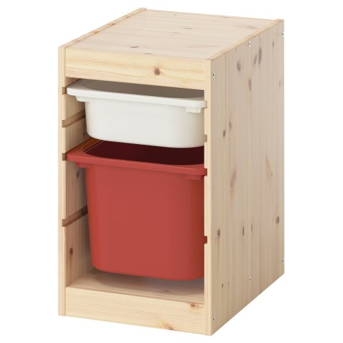 TROFAST Storage combination with boxes - light white stained pine white/red 12 5/8x17 3/8x20 1/2 "