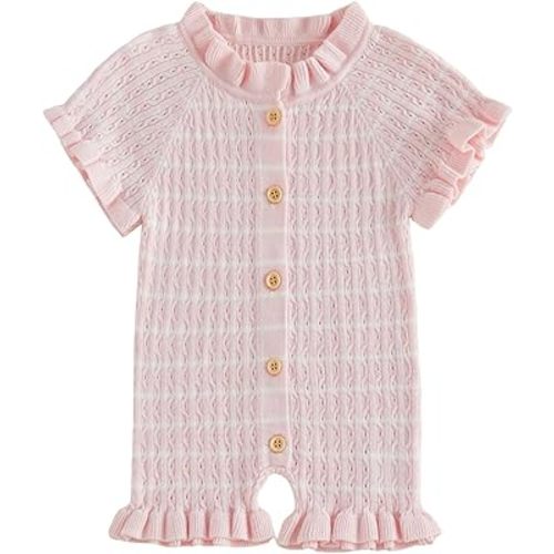 Baby Girl Knit Ruffle Romper Cute Outfit Short Sleeve Toddler Frilly Jumpsuit 0 3 6 9 12 18 Month Summer Clothes