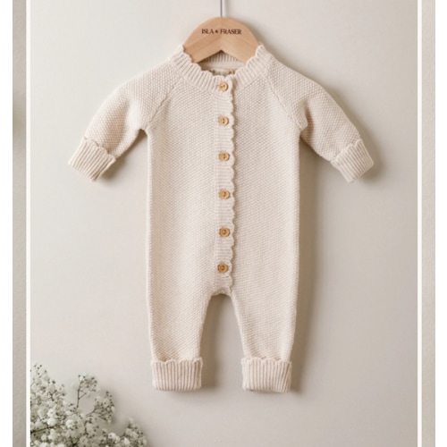 Organic Cotton Moss Stitch Baby Romper - Oat