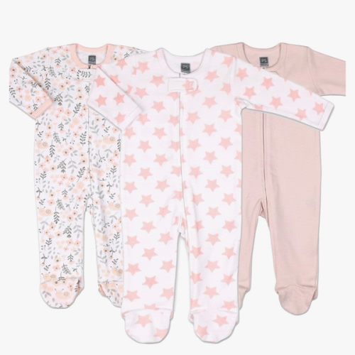The Peanutshell Baby Sleepers for Girls Set of 3 - Soft Cotton Footed Pajamas for Newborns, Infants & Toddlers - Flower