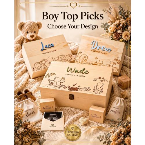 Personalized Baby Boy Keepsake Trunk, Choose Your Design Baby Memory Box, XL Velvet Baby Keepsake Box, Baby Shower Gift for Boy Hamper