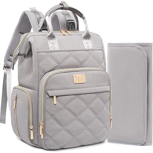 Weitars Diaper Bag Backpack Travel Diaper Backpack, Large Baby Diaper Bag with Changing Pad Baby Bag for Boys Girls, Insulated Pockets, Waterproof Baby Backpack for Mom & Maternity (Gray)