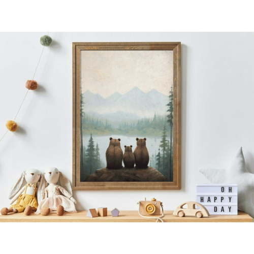 Bear Nursery Art, Bear Family Print, Forest Animal Woodland Nursery Toddler Room Decor Boy, Wall Art Wall Art, Modern Wall Decor, 12x18 UNFRAMED