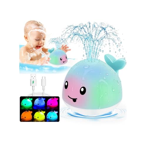 Baby Bath Toys 6-12-18 Months - Christmas Stocking Stuffers For Kids Ages 1-3 1 2 3 Year Boy Girl Gifts, Infant Baby Gifts Light Up Whale Bath Toy Sprinkler, Bathtub Water Pool Toy For Toddlers