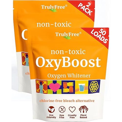 Truly Free OxyBoost - Oxygen Whitener & Clothes Stain Remover Laundry Detergent Powder with Sodium Percarbonate - Brightens Whites & Safe for Colors - Non-Chlorine, Gentle Yet Powerful - Pack of 2