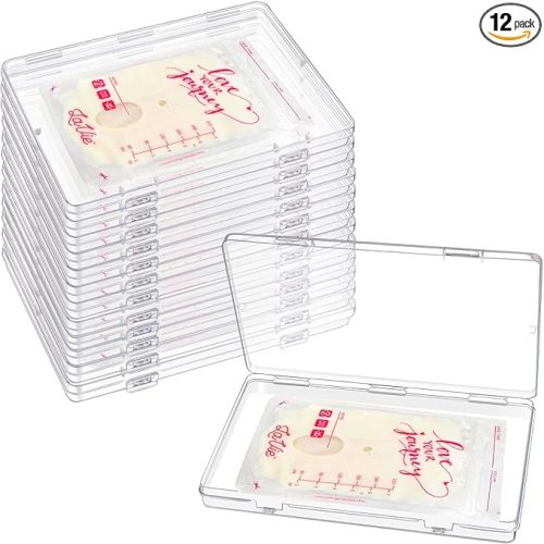 12 Pcs Clear Flat Breast Milk Freezer Storage Organizer, Space Saving Breastmilk Freezer Tray for Breastfeeding Bag Organization, Reusable Breastmilk Storage Containers, 7.48 x 5.11 x 0.67 in (12 Pcs)