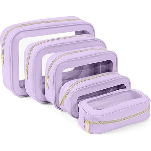 5PCS Diaper Bag Organizer Pouch Set, TSA Approved Toiletry Bag,Clear Waterproof TPU Makeup Bag Set Travel Organizer Bags for Women and Kids