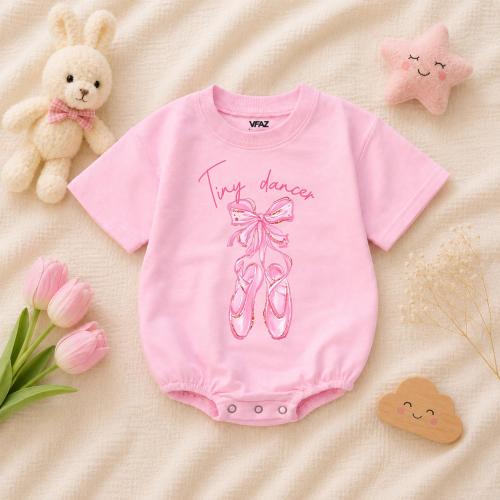Pink Bow Tiny Dancer Baby Girls Romper, Pink Ballet Slippers Baby Bodysuit, Girly Ballerina Infant Outfit, Little Ballet Dancer Baby Clothes