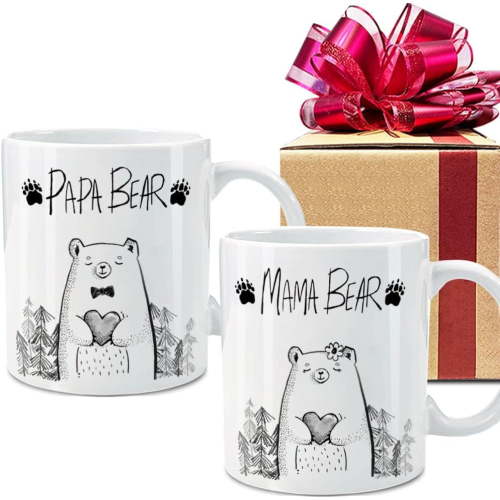 Dnuiyses New Parents Gift, Mama & Papa Bear Mugs Set of 2 11oz, New Mama Papa Bear Mug Gift, Funny Bear Couples Gifts for Parents Dad Mom Friends, Pregnancy Announcement Baby Reveal Mug