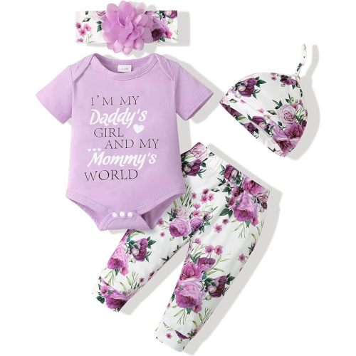 Renotemy Newborn Infant Baby Girl Clothes Summer Outfits Infant Romper Pants Cute Toddler Girl Clothes Gift Set