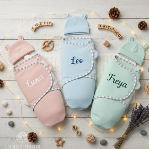Custom Embroidered Baby Swaddle Blanket: Personalized Cotton Newborn Sleep Sack