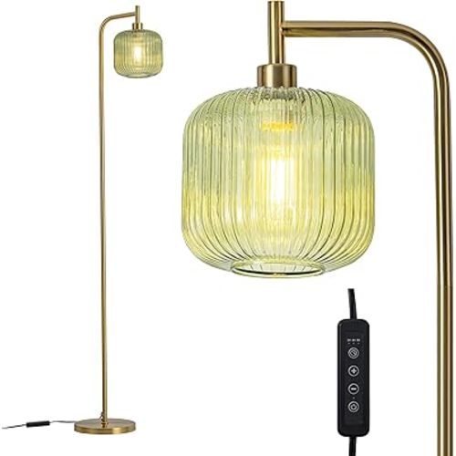 MAYNA Glass Floor lamp Living Room, Modern Vertical lamp, Remote Control Switch with Glass lampshade, 67-inch high lamp Suitable for Bedroom and Study (2700K LED Bulb Included)