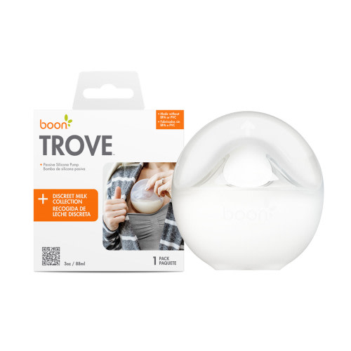 Boon TROVE Silicone Manual Breast Pump-Hands Free-Passive Breast Milk Collector Shell-1 Count, Clear
