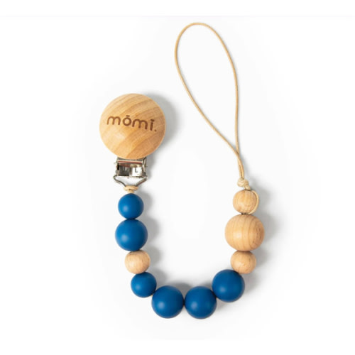 mōmi babypace pacifier clip - wooden / silicone - lapis