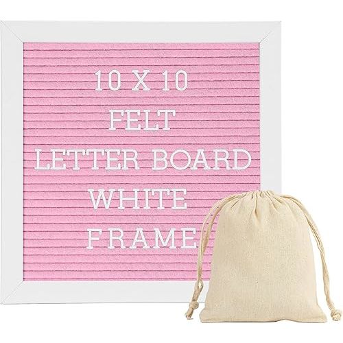 Letter Board Sign White Frame 10x10 - Felt Letter Board Baby Announcement Board with Typewriter Letters, White Letter Board Sign Board&Message Board with Stand and Canvas Bag.