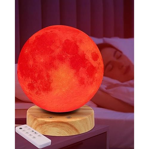 Red Light Therapy Night Light Lamp for Sleep 670nm Red Moon Nightlight Desk Lamp with Multi-Color and Brightness Options Remote Control USB Charging Elegant Design