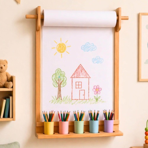 Wall Mounted Drawing Board with Paper Roll Holder – A Montessori Inspired Gift for Quality Time