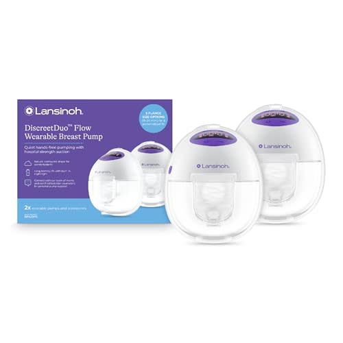 Lansinoh DiscreetDuo Flow Wearable Breast Pump | Hands-Free Electric Pump, Quiet & Rechargeable | Hospital-Grade Suction with Multiple Flange Sizes | Breastfeeding & Pumping Essentials