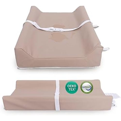 Sleepah Vegan Leather Baby Changing Pad – Contoured Waterproof & Wipeable Foam Changing Pad for Dresser or Table with Removable, Machine-Washable Cover – Standard Size Diaper Changing Pad – Tan