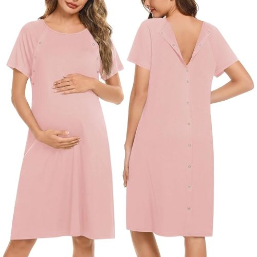 Women’s Nursing/Delivery/Labor/Hospital Nightdress Short Sleeve Maternity Nightgown with Button S-XXL
