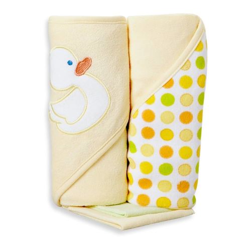 Spasilk Hooded Terry Bath Towel with Washcloths, Duck Yellow, 2-Count