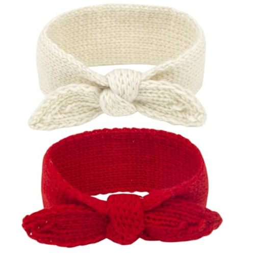 IZUS Turban Headband Baby Girl - Warm Rabbit Knot Hair Band, Knit Head Wrap for Newborn, Toddler and Children (Red + Beige)