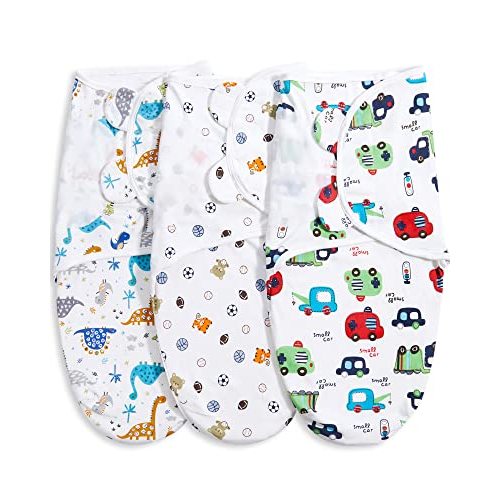 Bubble bear Baby Boy Girl Swaddle Blankets, 3-6 Months - Hypoallergenic, Adjustable Swaddle Sleep Sacks, Cute Soccer Ball, Dinosaur Pattern, 3 Pack
