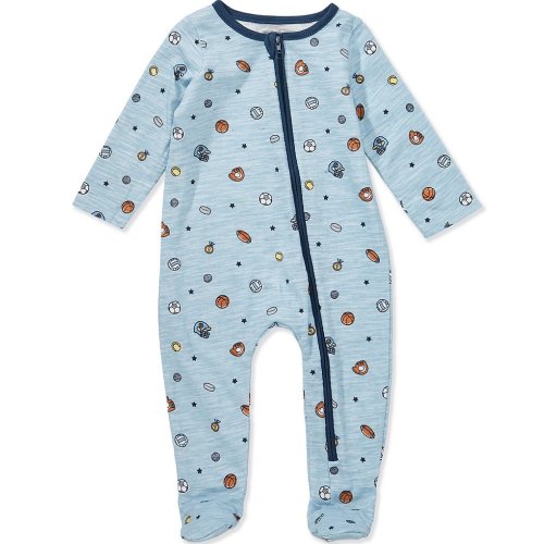 Mud Pie Baby Boys Long Sleeve Sports Zip Front Footed Coverall