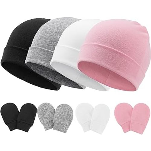 BQUBO Baby Hats and Mittens Infant Cotton Beanie Gloves No Scratch Set Newborn Hospital Hat for Boys Girls