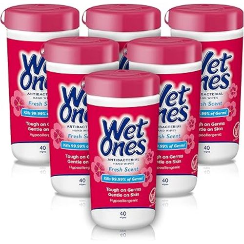 Wet Ones Antibacterial Hand Wipes, Fresh Scent Wipes | Antibacterial Wipes, Hand Sanitizer Wipes, Wet Ones Wipes, 40 ct. Canister (6 pack)