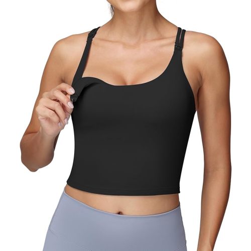 Foucome Nursing Tank Tops for Breastfeeding Longline Nursing Sports Bra Cross Back Workout Crop Top with Built in Bra