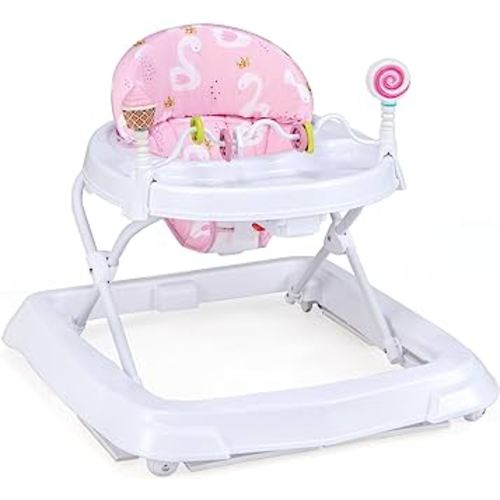 HONEY JOY Baby Walker, Foldable Toddler Push Walker with Toys, Adjustable Height, High Back Padded Seat, Infant Activity Walker with Wheels for Boys and Girls (Pink)